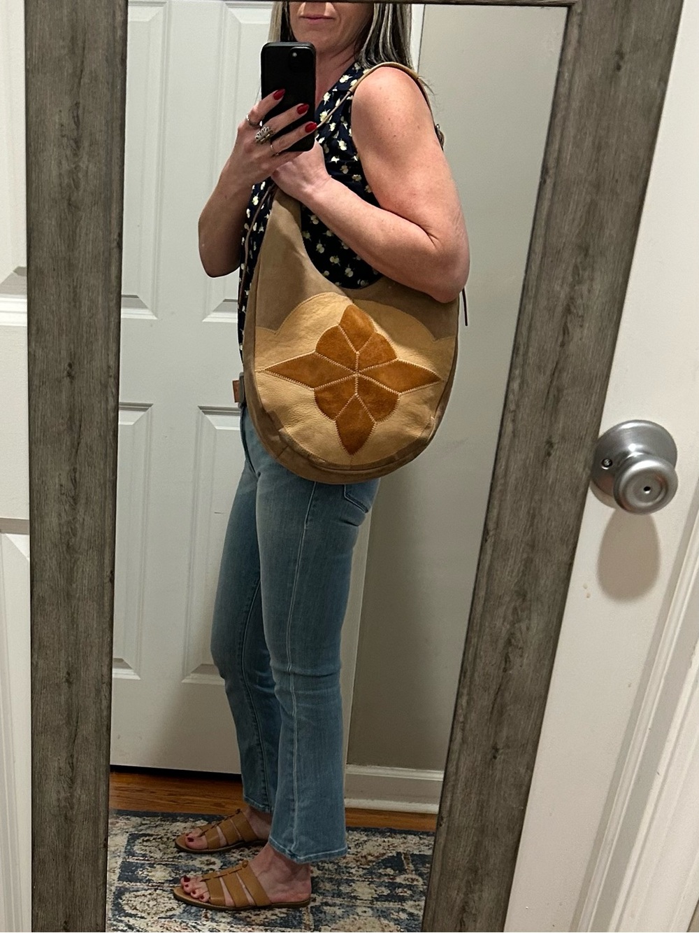 RARE Vintage Lucky Brand Patchwork Hobo Shoulder OR Crossbody Leather & Suede - Picture 3 of 16